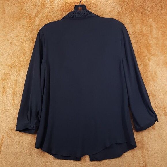 ANN TAYLOR Top Womens Small Black Hidden Button Up Crochet Collar Blouse - Picture 5 of 9